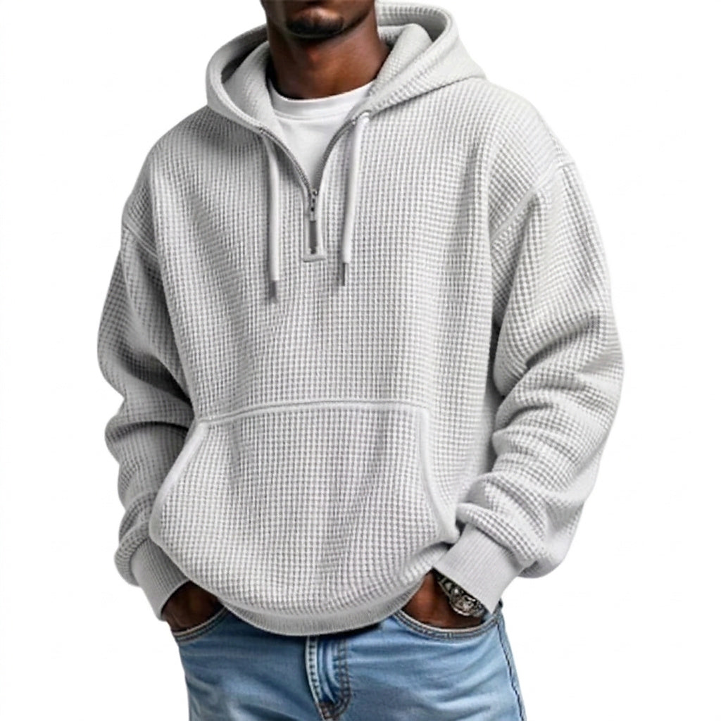 Herren Waffelstrick-Kapuzenpullover mit Viertelreißverschluss-Sweaters for men-Alpenkind