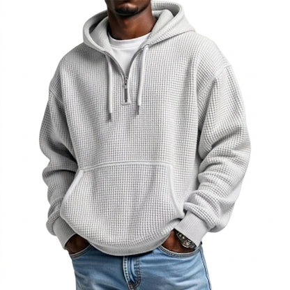 Herren Waffelstrick-Kapuzenpullover mit Viertelreißverschluss-Sweaters for men-Alpenkind