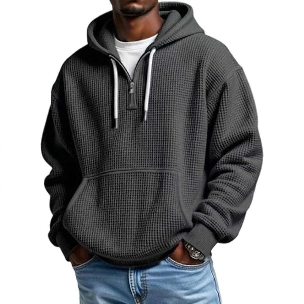 Herren Waffelstrick-Kapuzenpullover mit Viertelreißverschluss-Sweaters for men-Alpenkind