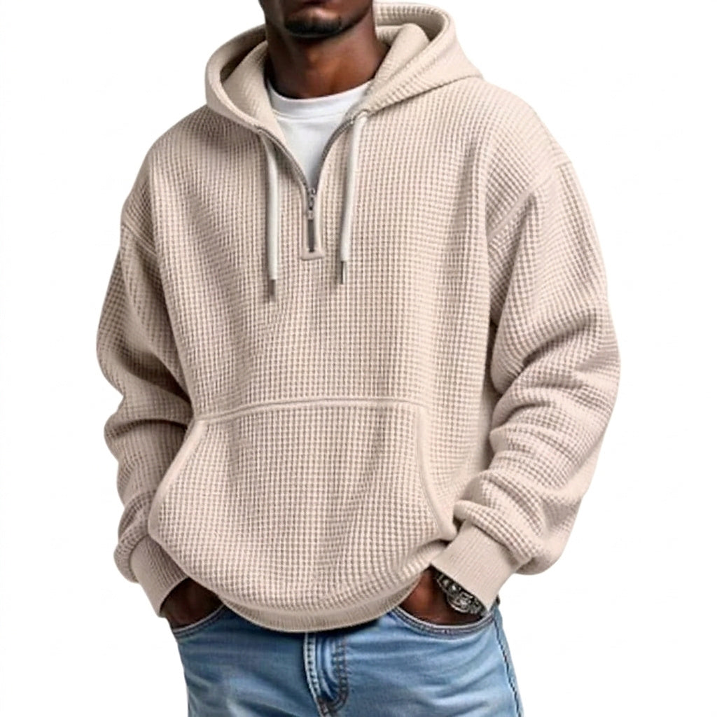 Herren Waffelstrick-Kapuzenpullover mit Viertelreißverschluss-Sweaters for men-Alpenkind