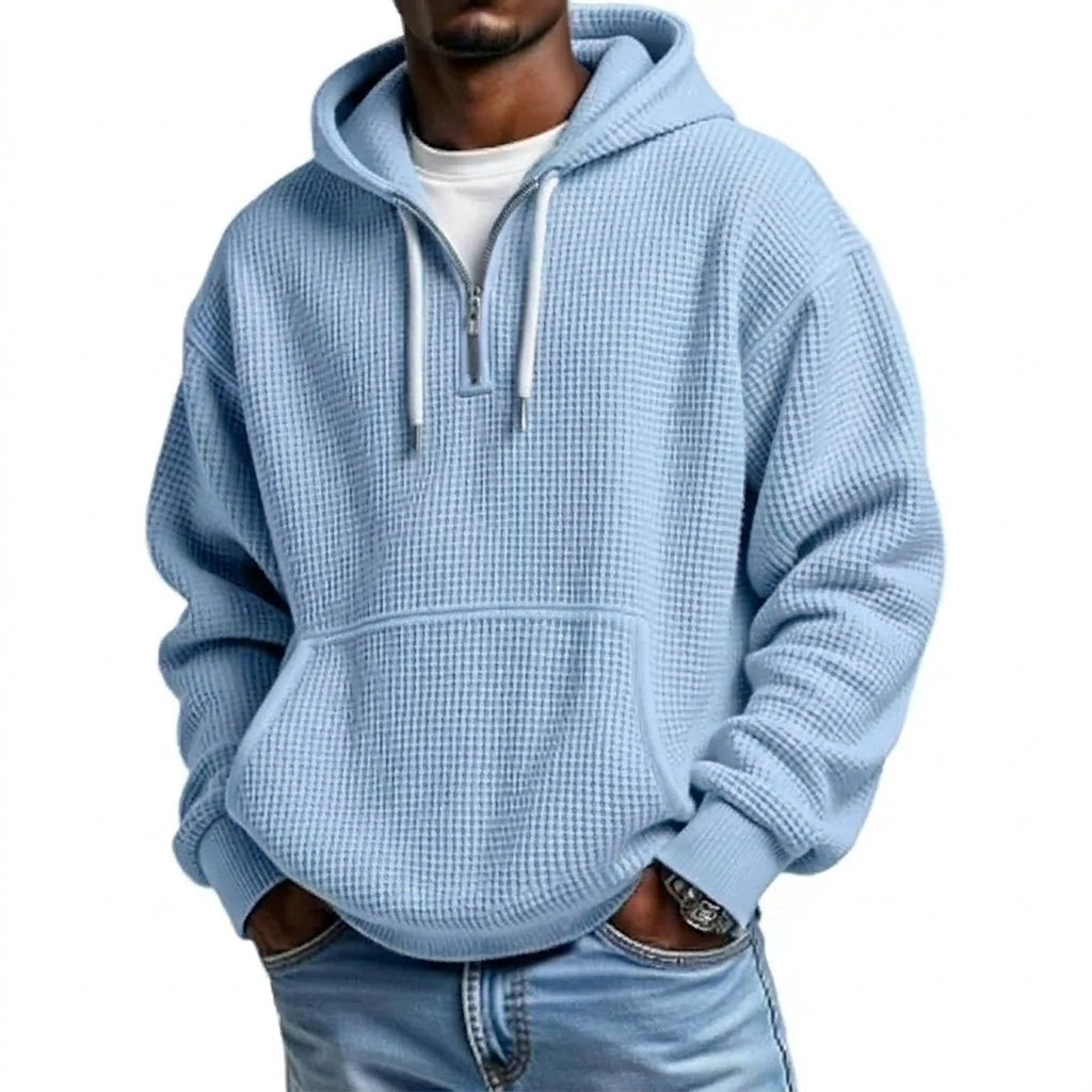 Herren Waffelstrick-Kapuzenpullover mit Viertelreißverschluss-Sweaters for men-Alpenkind