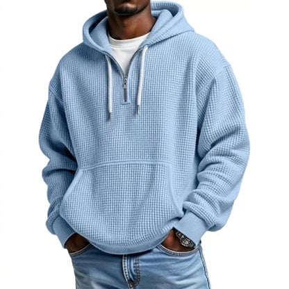 Herren Waffelstrick-Kapuzenpullover mit Viertelreißverschluss-Sweaters for men-Alpenkind