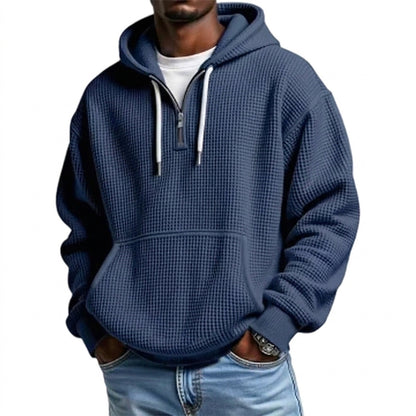 Herren Waffelstrick-Kapuzenpullover mit Viertelreißverschluss-Sweaters for men-Alpenkind