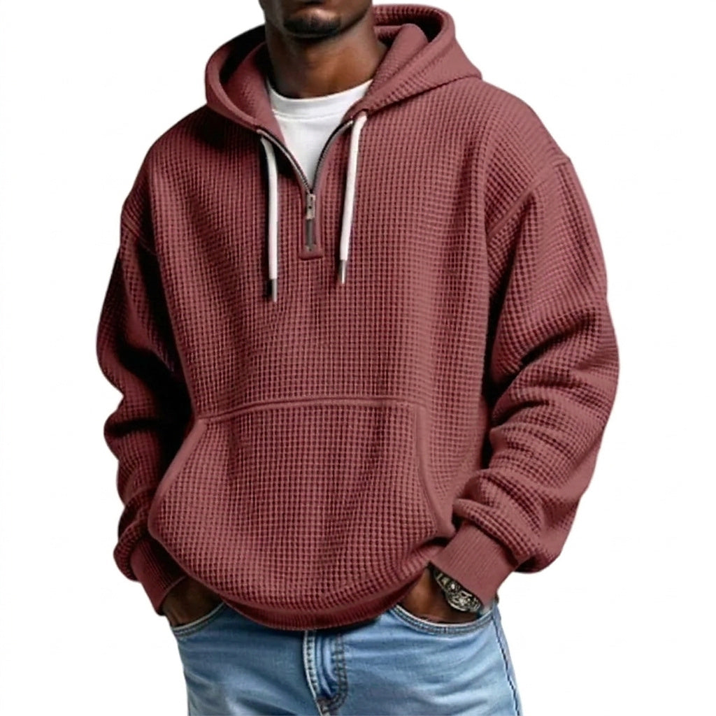 Herren Waffelstrick-Kapuzenpullover mit Viertelreißverschluss-Sweaters for men-Alpenkind