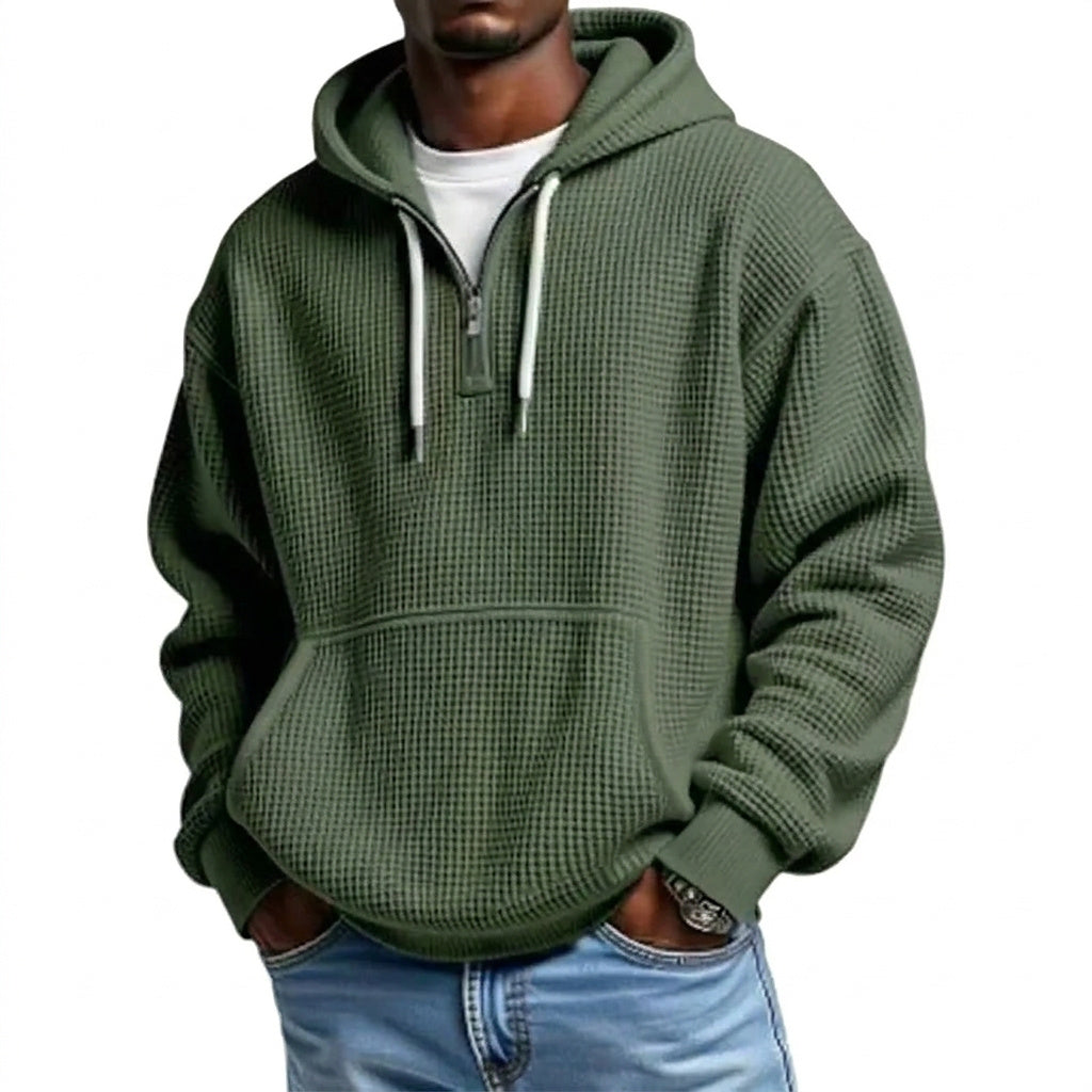 Herren Waffelstrick-Kapuzenpullover mit Viertelreißverschluss-Sweaters for men-Alpenkind