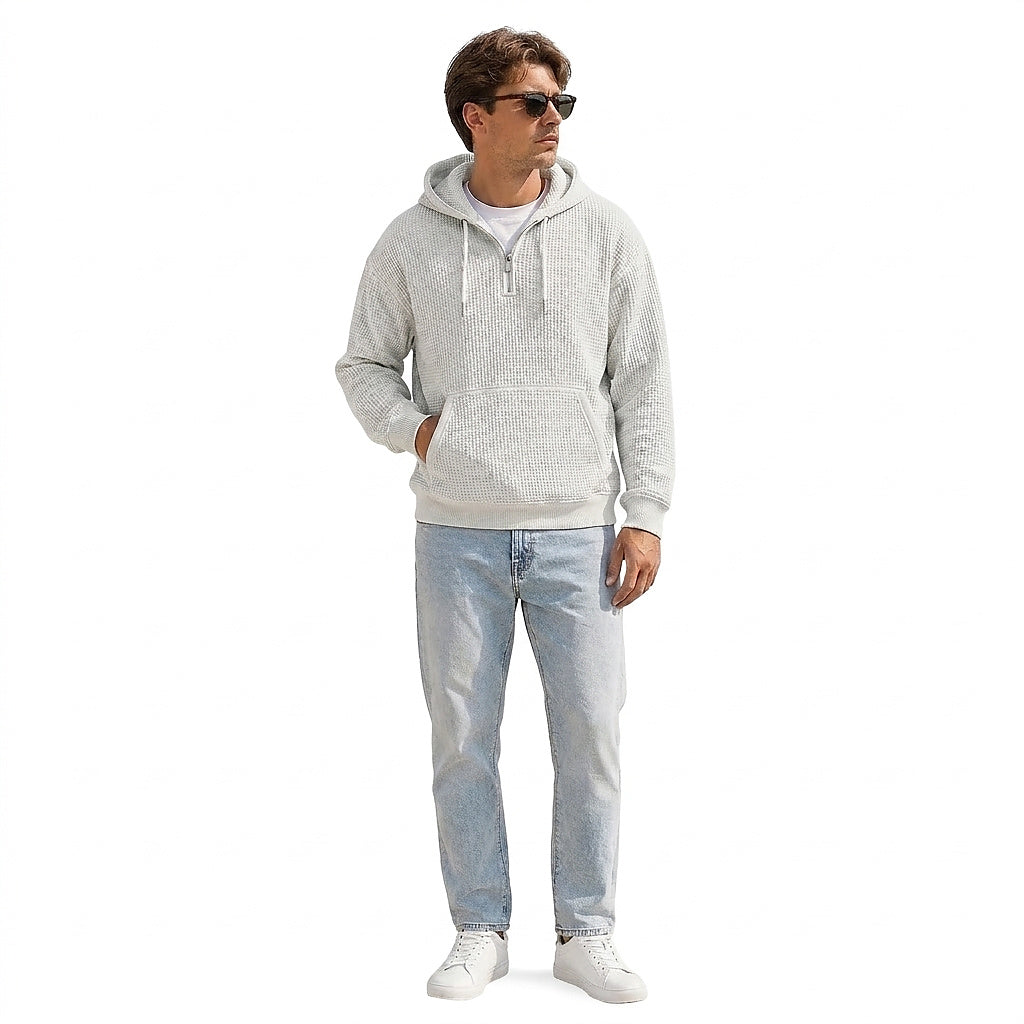 Herren Waffelstrick-Kapuzenpullover mit Viertelreißverschluss-Sweaters for men-Alpenkind