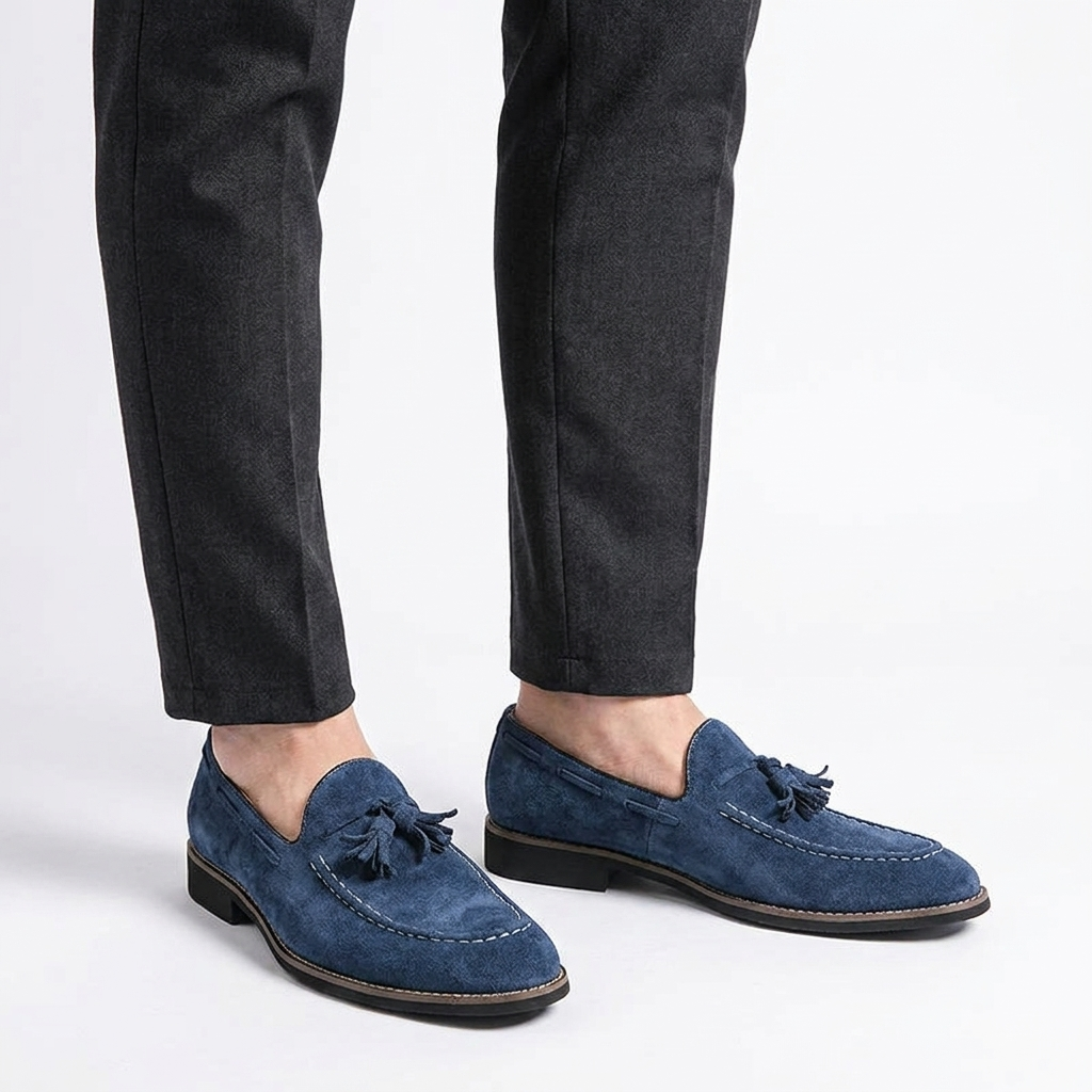 Herren-Wildleder-Loafer mit Quasten und Kontrastnähten-Footwear for men-Alpenkind