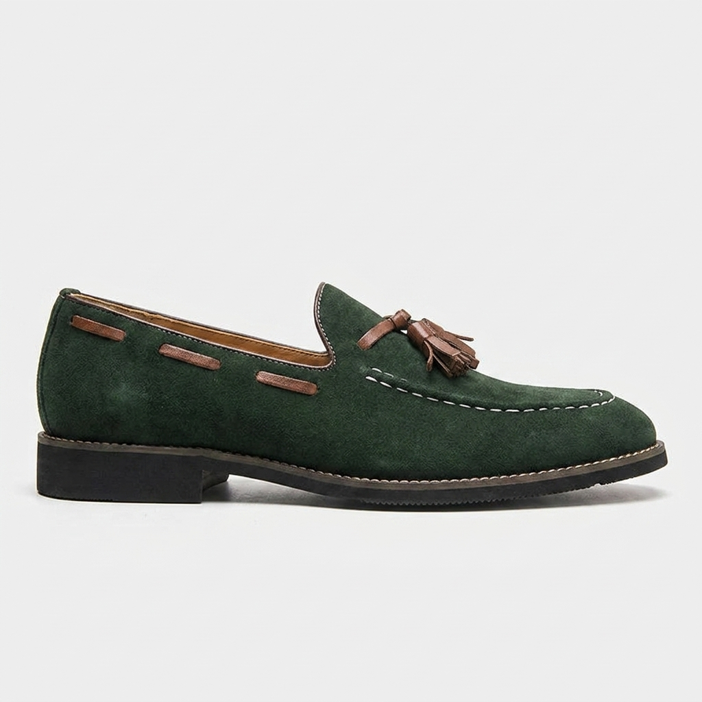 Herren-Wildleder-Loafer mit Quasten und Kontrastnähten-Footwear for men-Alpenkind