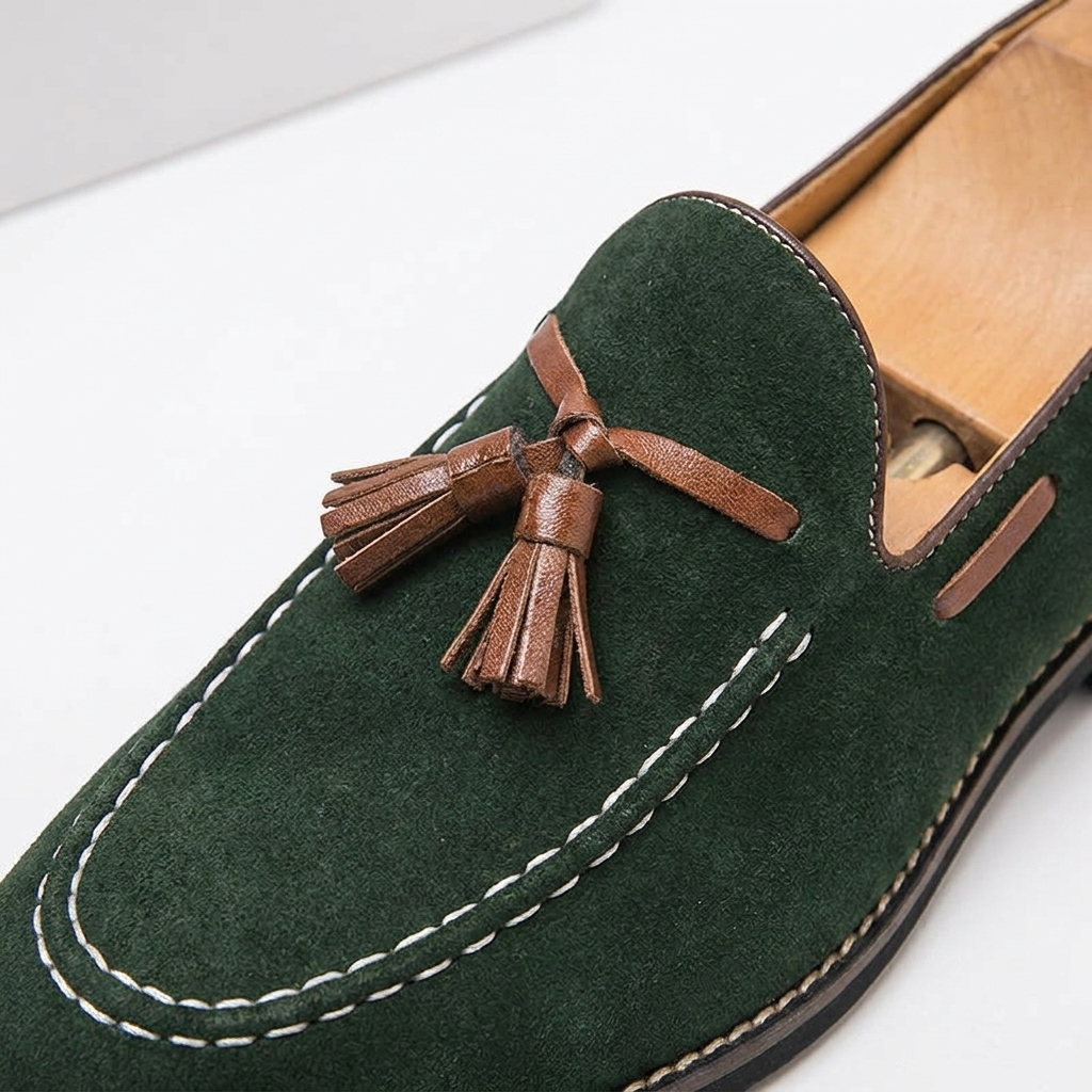 Herren-Wildleder-Loafer mit Quasten und Kontrastnähten-Footwear for men-Alpenkind