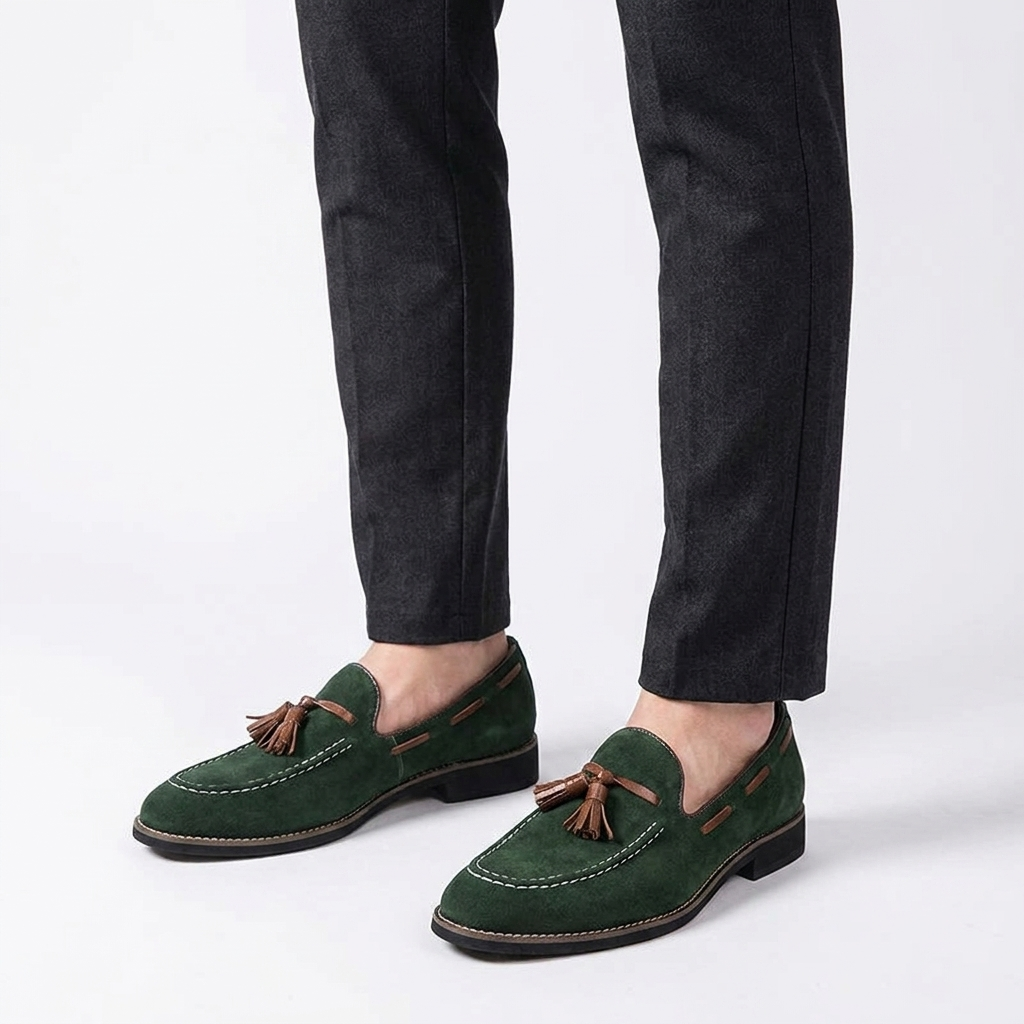 Herren-Wildleder-Loafer mit Quasten und Kontrastnähten-Footwear for men-Alpenkind