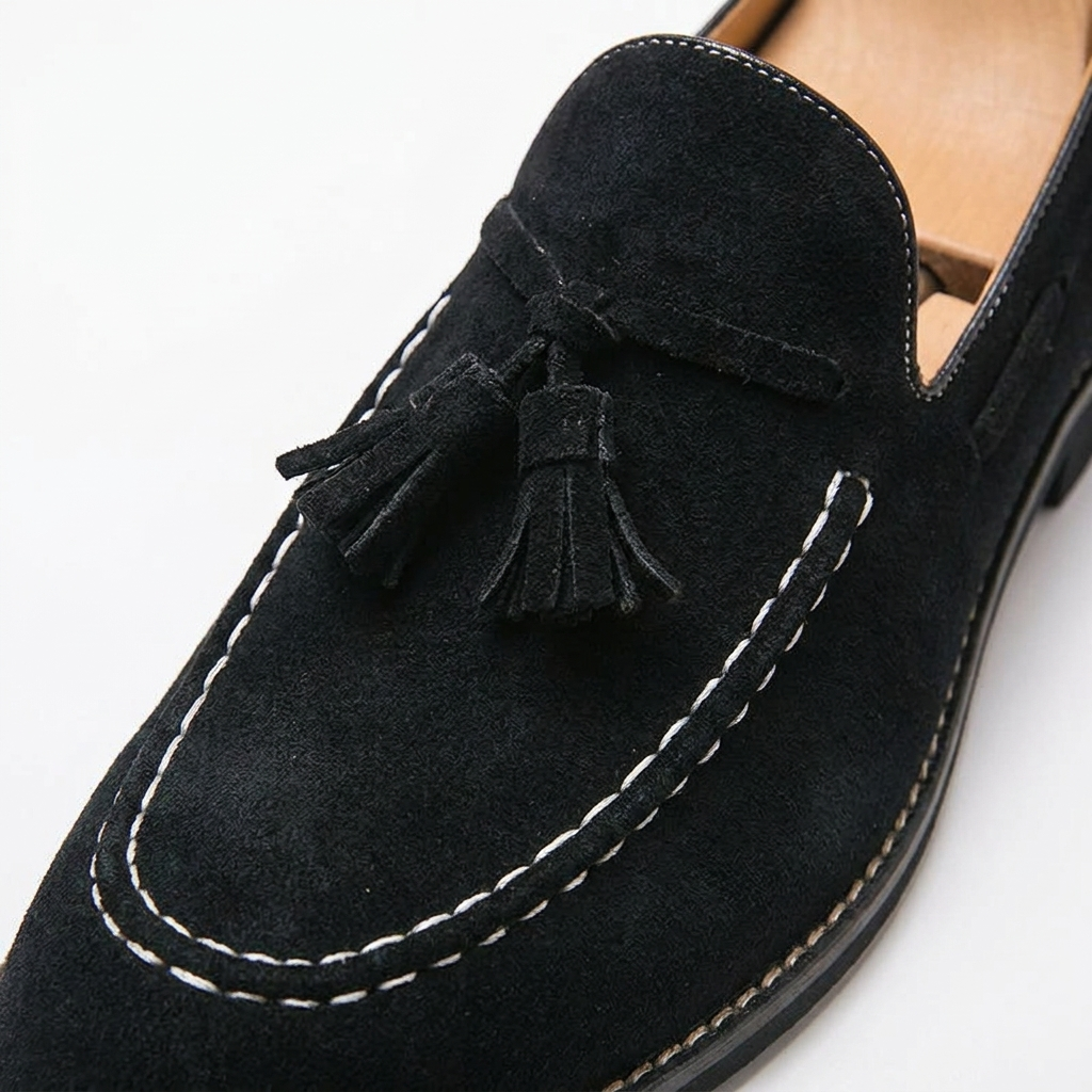 Herren-Wildleder-Loafer mit Quasten und Kontrastnähten-Footwear for men-Alpenkind
