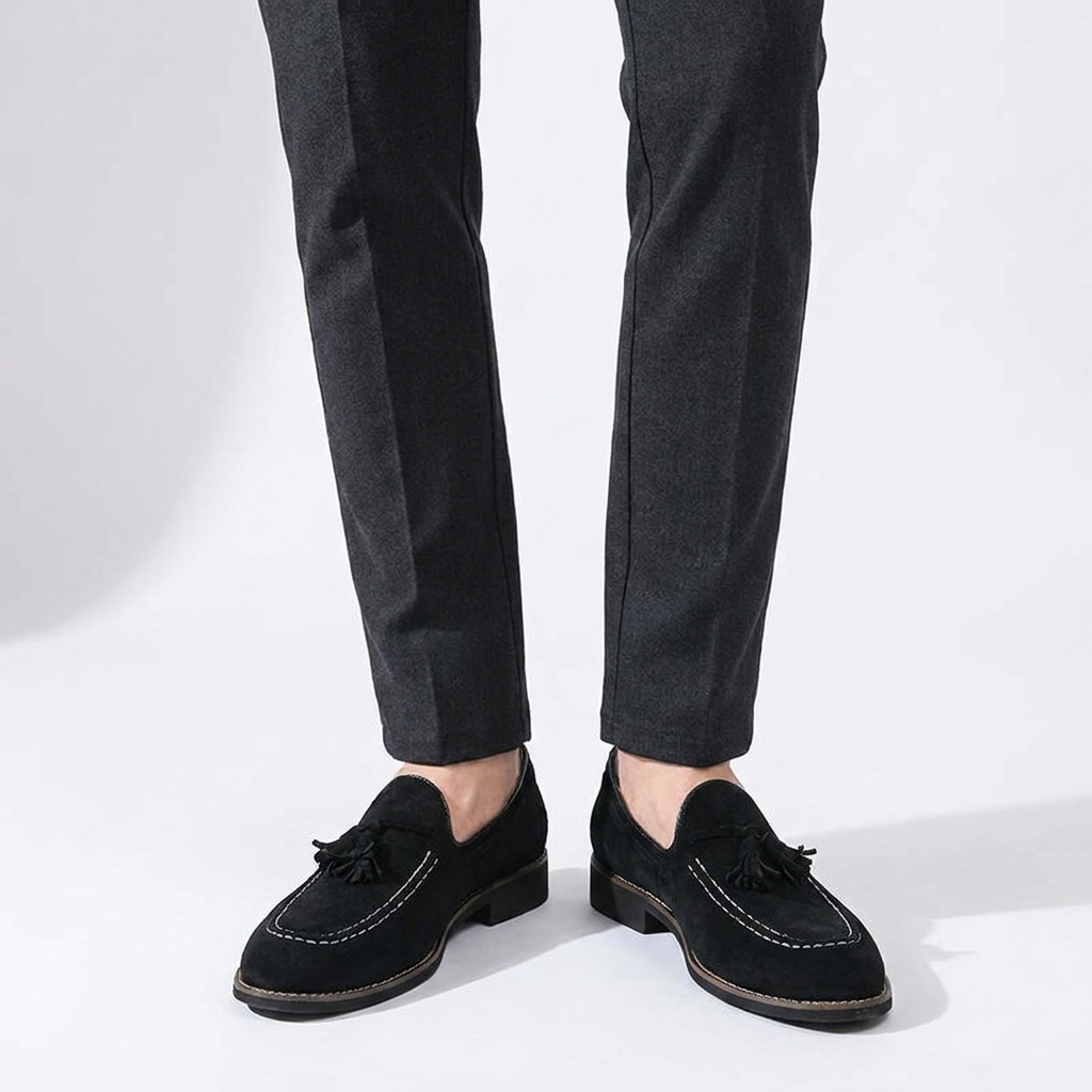 Herren-Wildleder-Loafer mit Quasten und Kontrastnähten-Footwear for men-Alpenkind