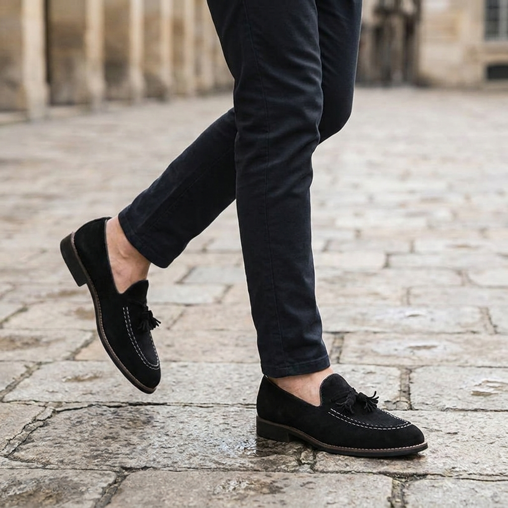Herren-Wildleder-Loafer mit Quasten und Kontrastnähten-Footwear for men-Alpenkind