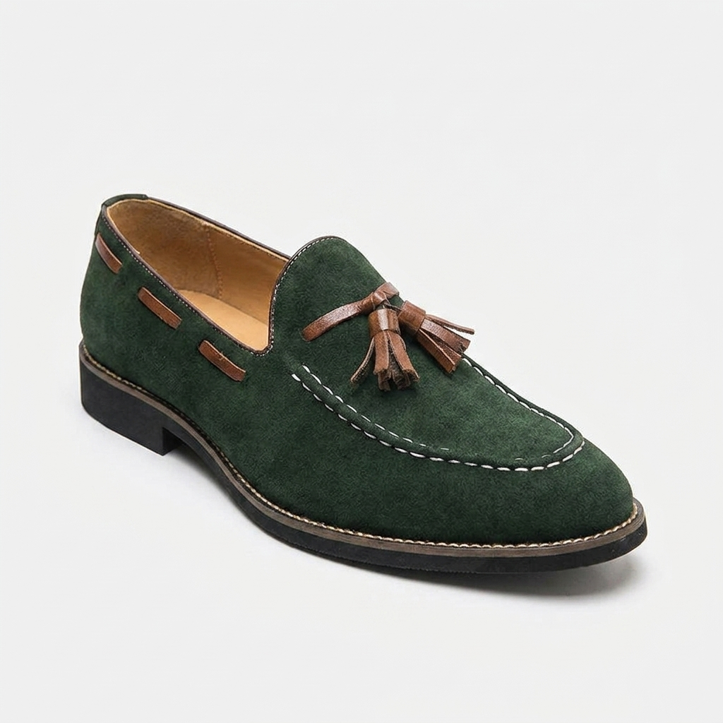 Herren-Wildleder-Loafer mit Quasten und Kontrastnähten-Footwear for men-Alpenkind