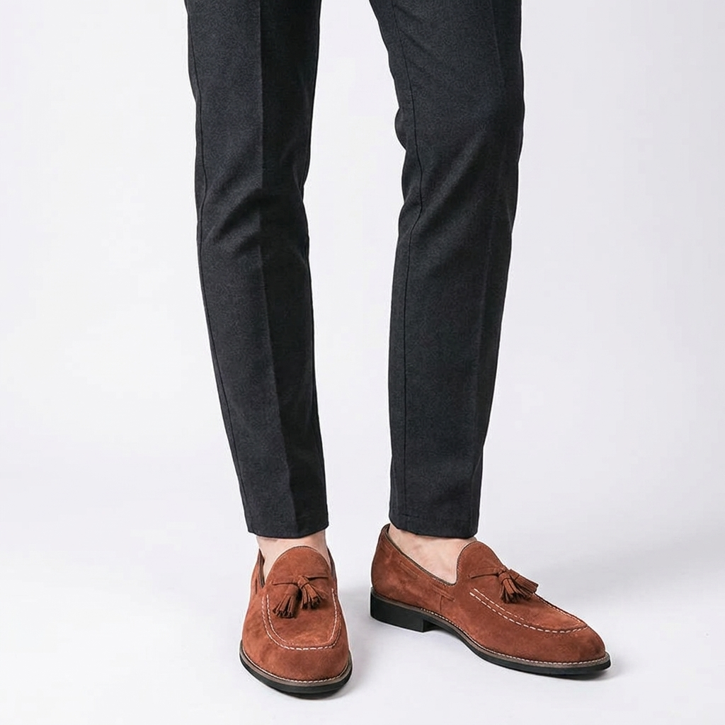 Herren-Wildleder-Loafer mit Quasten und Kontrastnähten-Footwear for men-Alpenkind