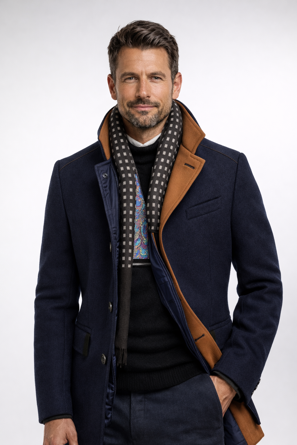 Herren-Wollmischmantel mit Steppfutter und Stehkragen-Coats for men-Alpenkind
