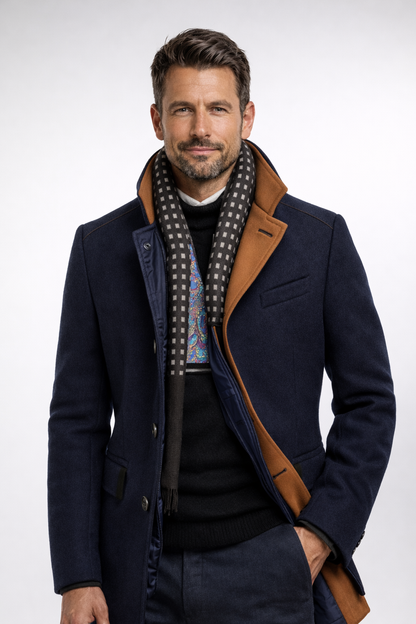 Herren-Wollmischmantel mit Steppfutter und Stehkragen-Coats for men-Alpenkind