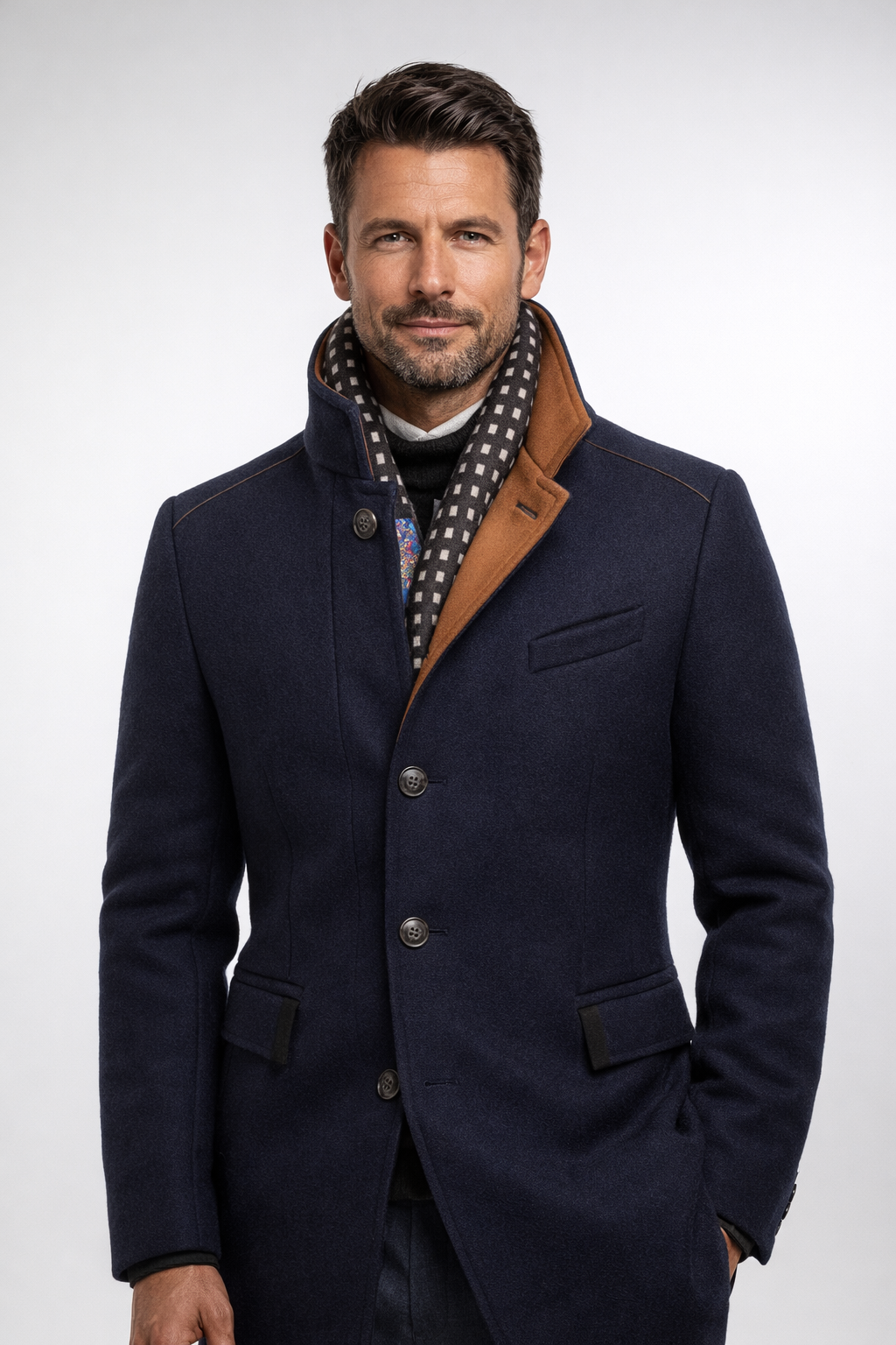 Herren-Wollmischmantel mit Steppfutter und Stehkragen-Coats for men-Alpenkind