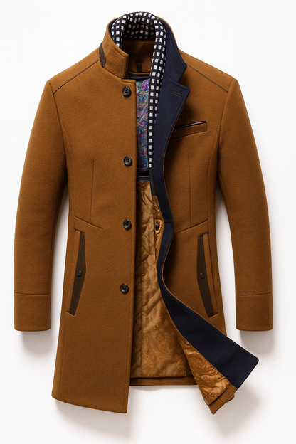 Herren-Wollmischmantel mit Steppfutter und Stehkragen-Coats for men-Alpenkind