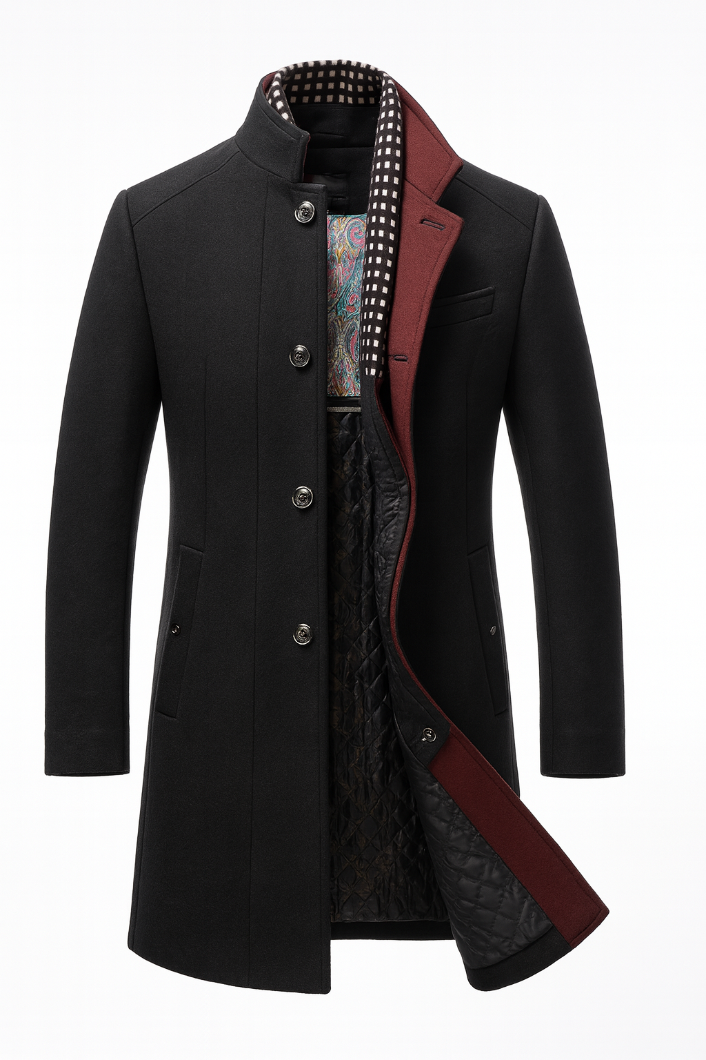 Herren-Wollmischmantel mit Steppfutter und Stehkragen-Coats for men-Alpenkind