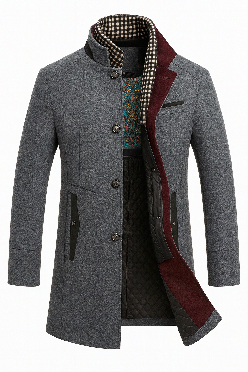 Herren-Wollmischmantel mit Steppfutter und Stehkragen-Coats for men-Alpenkind