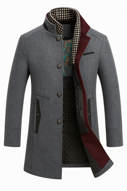 Herren-Wollmischmantel mit Steppfutter und Stehkragen-Coats for men-Alpenkind