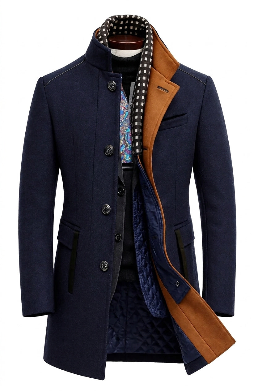 Herren-Wollmischmantel mit Steppfutter und Stehkragen-Coats for men-Alpenkind