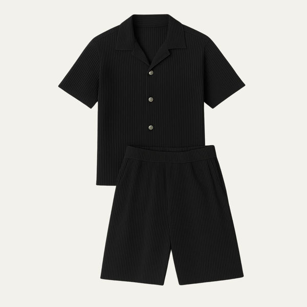 Herren Zweiteiler mit Kurzarmhemd und Shorts mit Strukturmuster-Shirts for men-Alpenkind