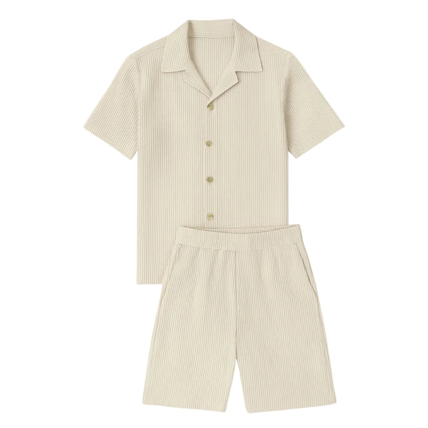 Herren Zweiteiler mit Kurzarmhemd und Shorts mit Strukturmuster-Shirts for men-Alpenkind