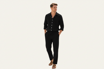 Herren Zweiteiler mit Langarmhemd und Hose mit strukturierter Oberfläche-Shirts for men-Alpenkind