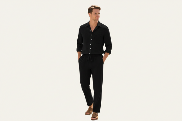 Herren Zweiteiler mit Langarmhemd und Hose mit strukturierter Oberfläche-Shirts for men-Alpenkind