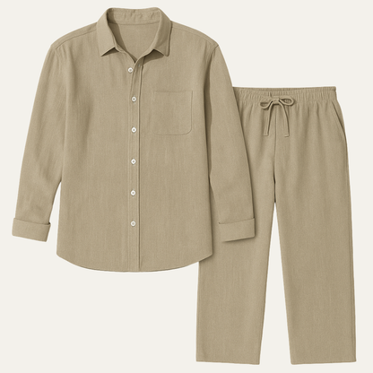 Herren Zweiteiler mit Langarmhemd und Hose mit strukturierter Oberfläche-Shirts for men-Alpenkind