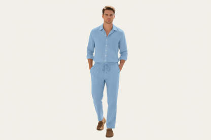 Herren Zweiteiler mit Langarmhemd und Hose mit strukturierter Oberfläche-Shirts for men-Alpenkind