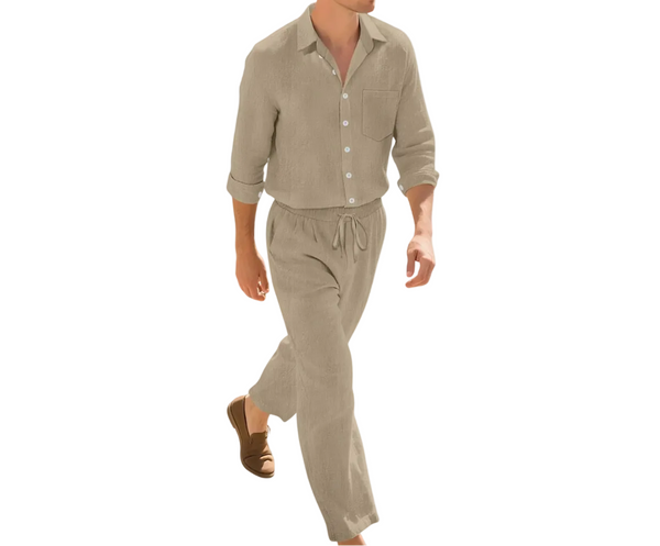 Herren Zweiteiler mit Langarmhemd und Hose mit strukturierter Oberfläche-Shirts for men-Alpenkind