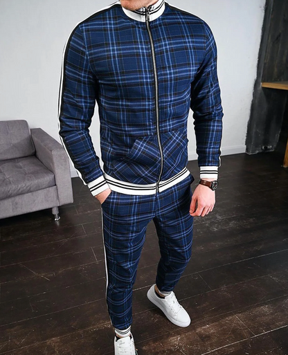 Herren Zweiteiler Set mit Stehkragenjacke und karierten Hosen-Shirts for men-Alpenkind