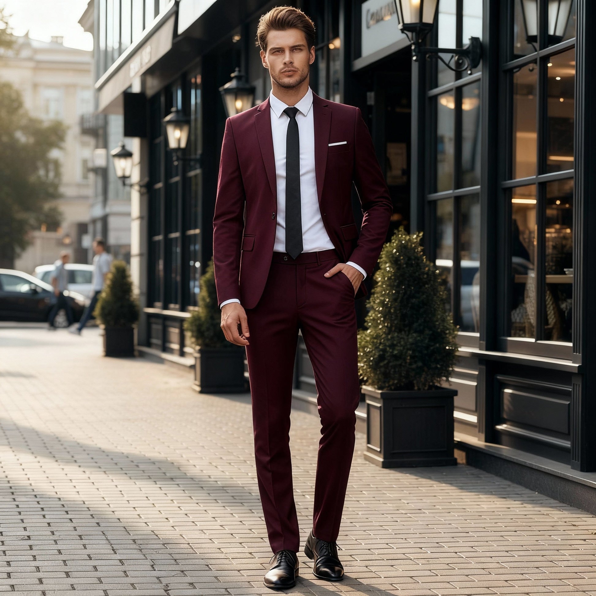 Herren Zweiteiliger Anzug mit Einreihigem Sakko und Geradem Hosenbein-Shirts for men-Alpenkind