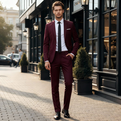 Herren Zweiteiliger Anzug mit Einreihigem Sakko und Geradem Hosenbein-Shirts for men-Alpenkind