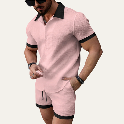 Herren zweiteiliges Set mit Kurzarmhemd mit Knopfleiste und Shorts mit elastischem Bund und Kordelzug-Shirts for men-Alpenkind