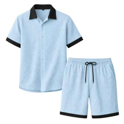 Herren zweiteiliges Set mit Kurzarmhemd mit Knopfleiste und Shorts mit elastischem Bund und Kordelzug-Shirts for men-Alpenkind