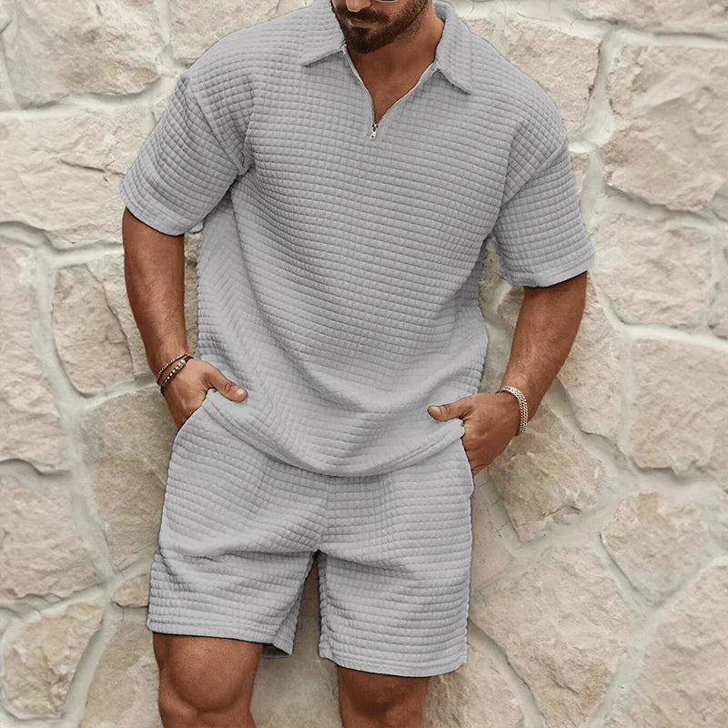 Herren Zweiteiliges Set mit Kurzarmshirt und Shorts mit Struktur-Shirts for men-Alpenkind