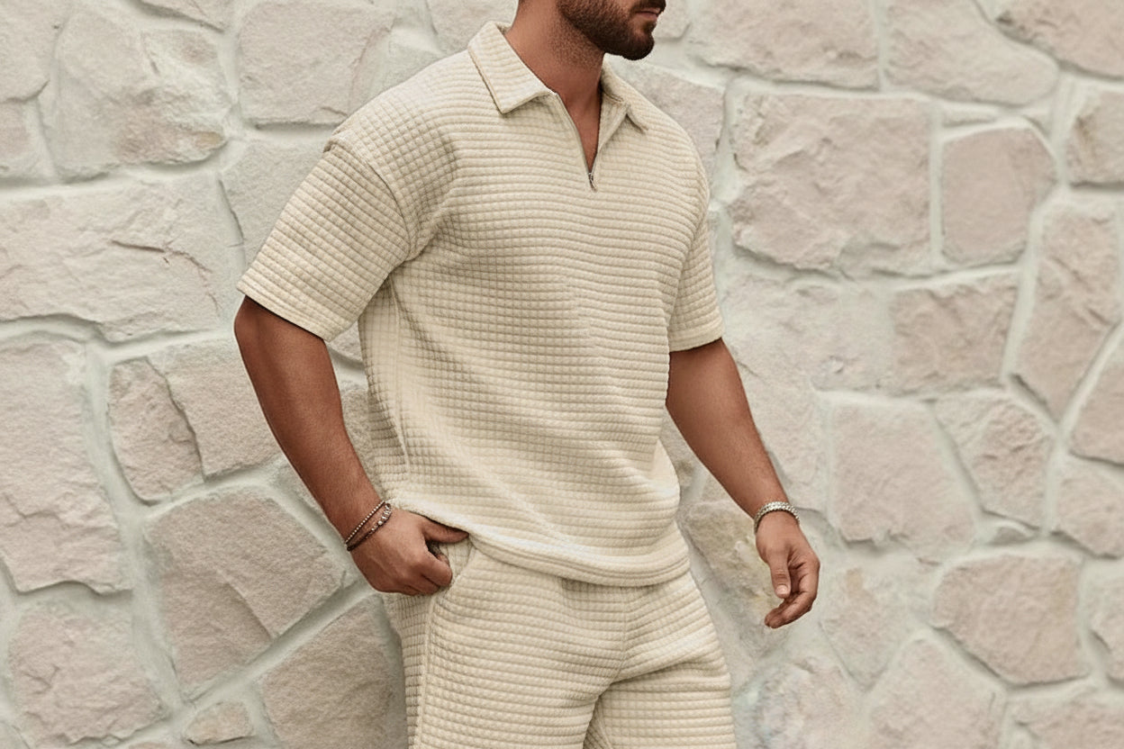 Herren Zweiteiliges Set mit Kurzarmshirt und Shorts mit Struktur-Shirts for men-Alpenkind