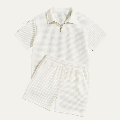 Herren Zweiteiliges Set mit Kurzarmshirt und Shorts mit Struktur-Shirts for men-Alpenkind