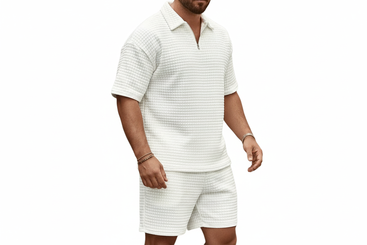 Herren Zweiteiliges Set mit Kurzarmshirt und Shorts mit Struktur-Shirts for men-Alpenkind