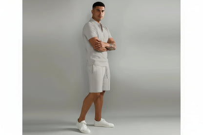 Herren Zweiteiliges Set Poloshirt mit Reißverschluss und kurze Hose-Shirts for men-Alpenkind