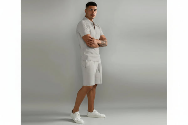 Herren Zweiteiliges Set Poloshirt mit Reißverschluss und kurze Hose-Shirts for men-Alpenkind
