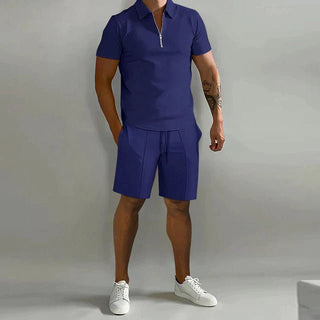 Herren Zweiteiliges Set Poloshirt mit Reißverschluss und kurze Hose-Shirts for men-Alpenkind