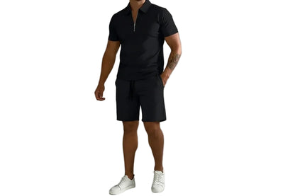 Herren Zweiteiliges Set Poloshirt mit Reißverschluss und kurze Hose-Shirts for men-Alpenkind