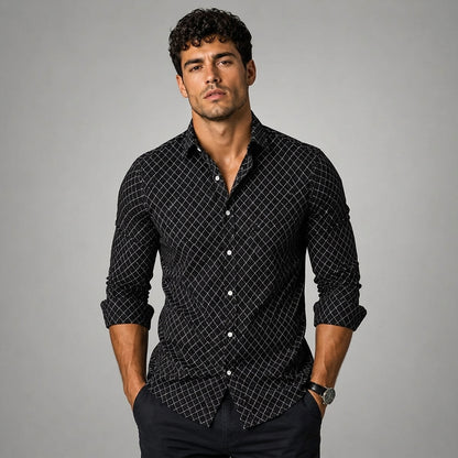 Herrenhemd mit geometrischem Muster und langen Ärmeln-Shirts for men-Alpenkind