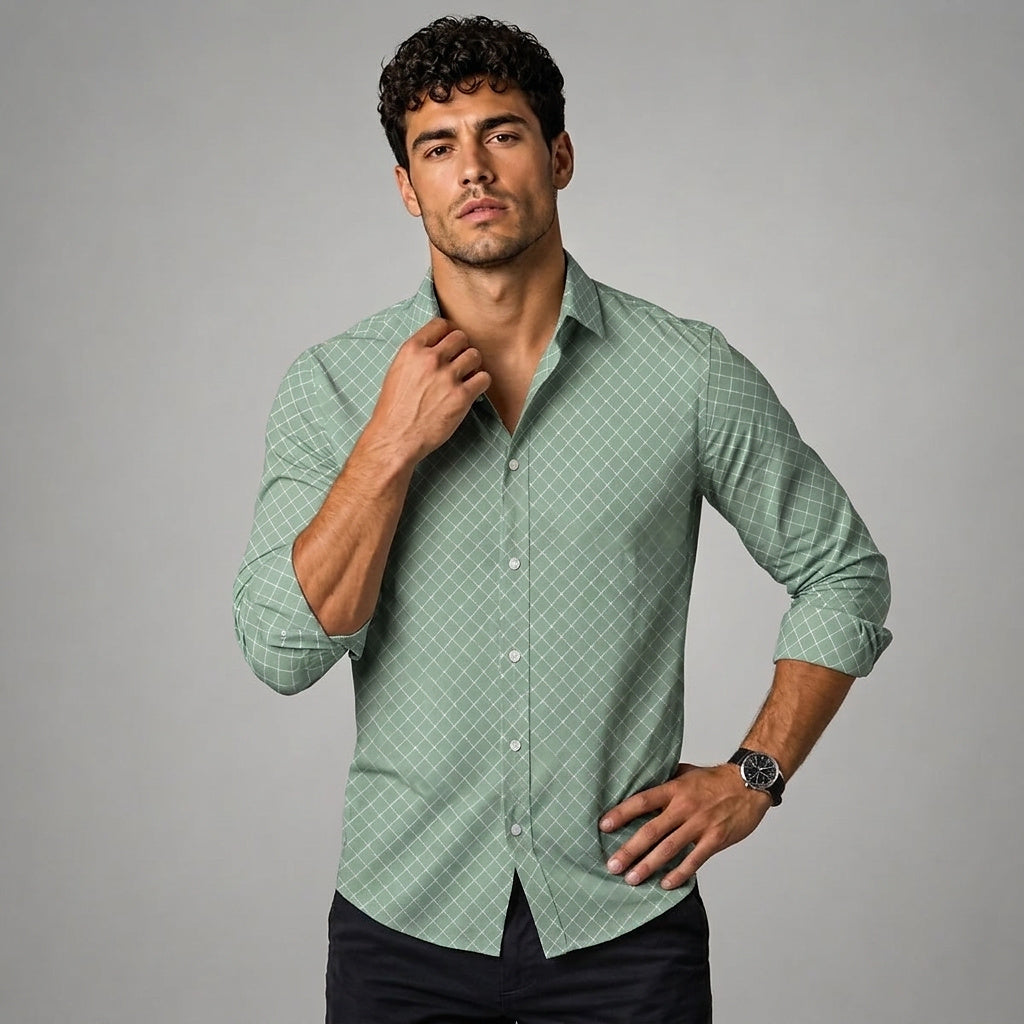 Herrenhemd mit geometrischem Muster und langen Ärmeln-Shirts for men-Alpenkind