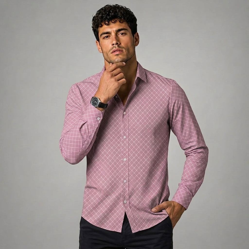 Herrenhemd mit geometrischem Muster und langen Ärmeln-Shirts for men-Alpenkind